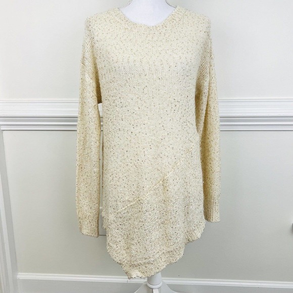 Verve Ami Sweaters - VERVE AMI Womens Sz XL Sweater ~ Cream & Gold Sequin Asymmetrical Pullover Knit